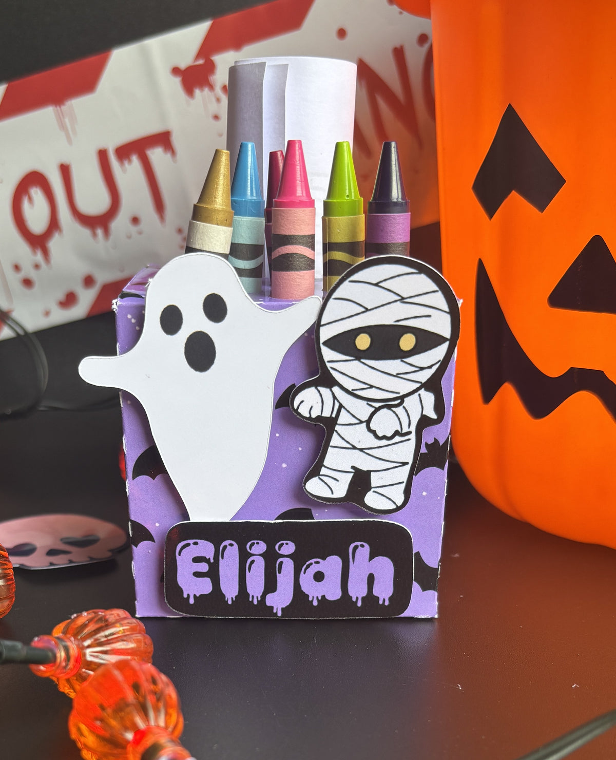 Custom Name Boo and Bandages Colouring Activity Box