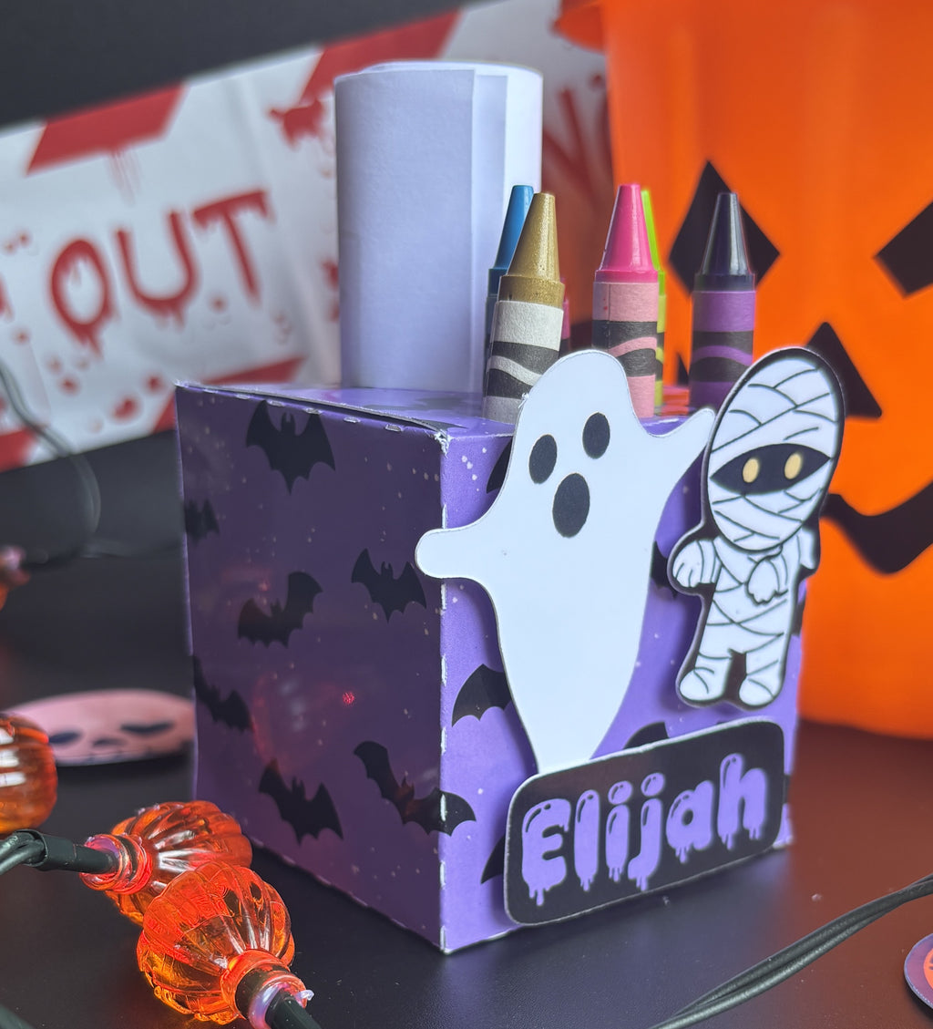 Custom Name Boo and Bandages Colouring Activity Box