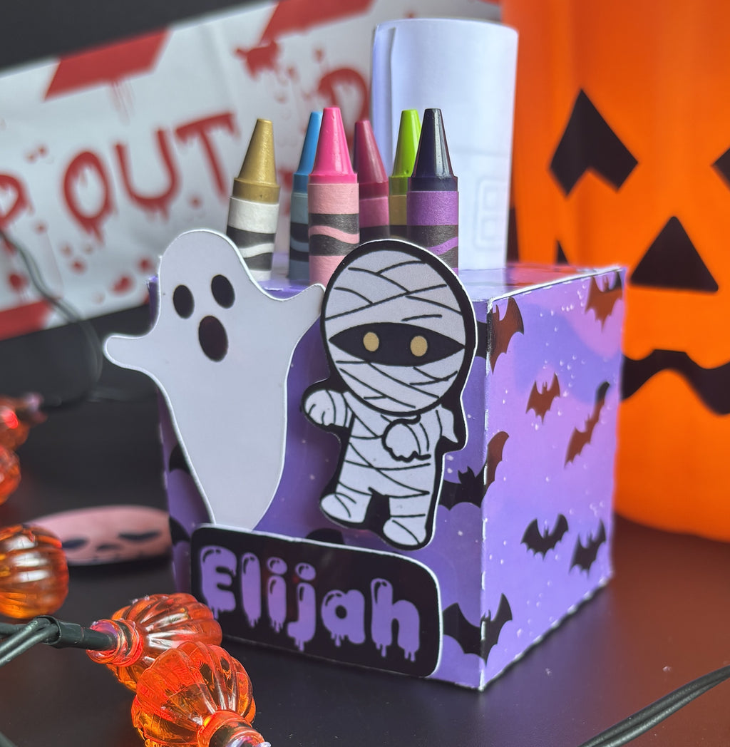 Custom Name Boo and Bandages Colouring Activity Box