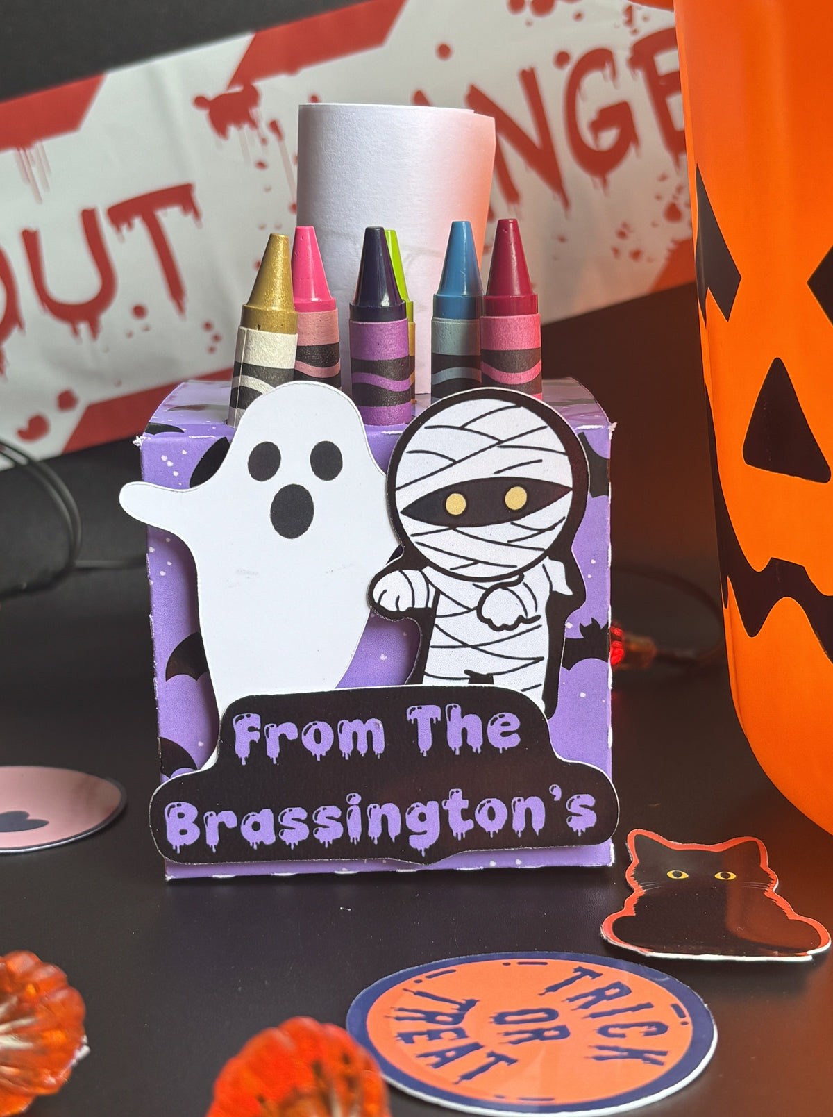 Custom Text Boo and Bandages Colouring Activity Box