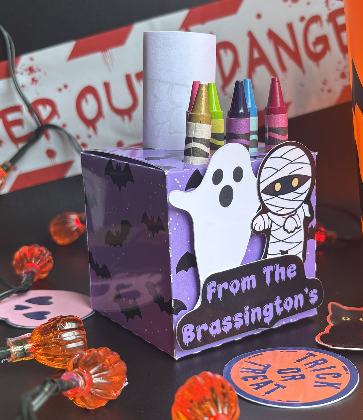 Custom Text Boo and Bandages Colouring Activity Box